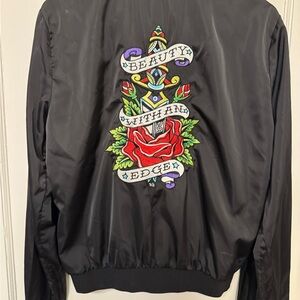 Urban Decay Black Jacket with Embroidered Rose Design
